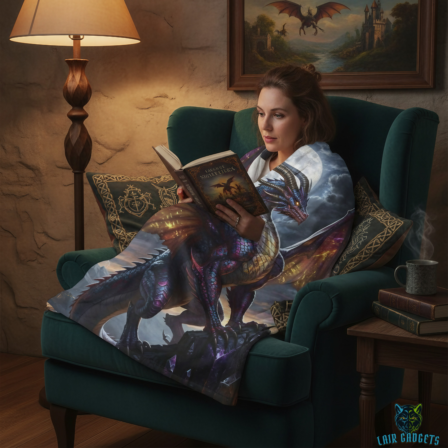 Dragon Throw Blanket – Plush Fantasy Blanket for Couch Bed Sofa – Moonlit Dragon Decor – Moonfire Ascendant by Lair Gadgets