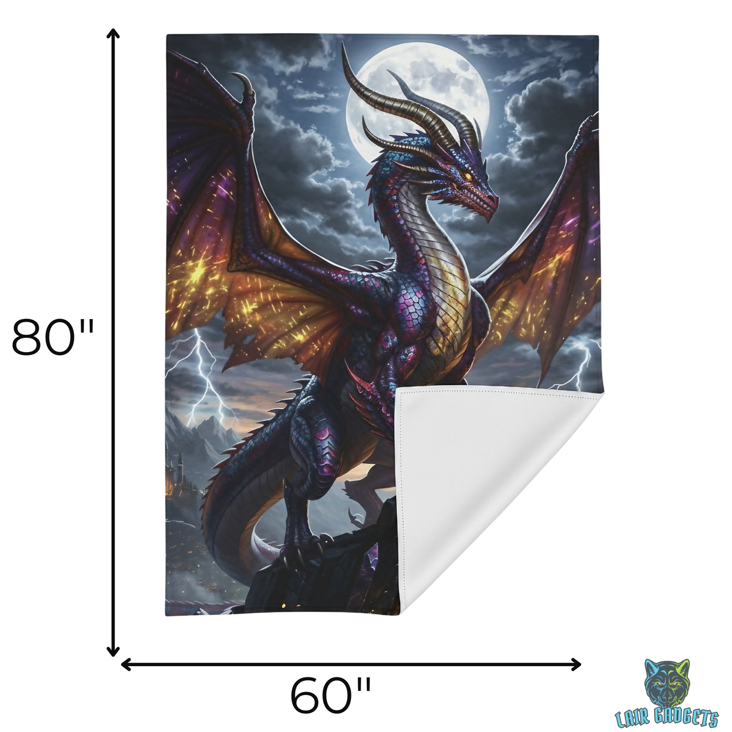 Dragon Throw Blanket – Plush Fantasy Blanket for Couch Bed Sofa – Moonlit Dragon Decor – Moonfire Ascendant by Lair Gadgets