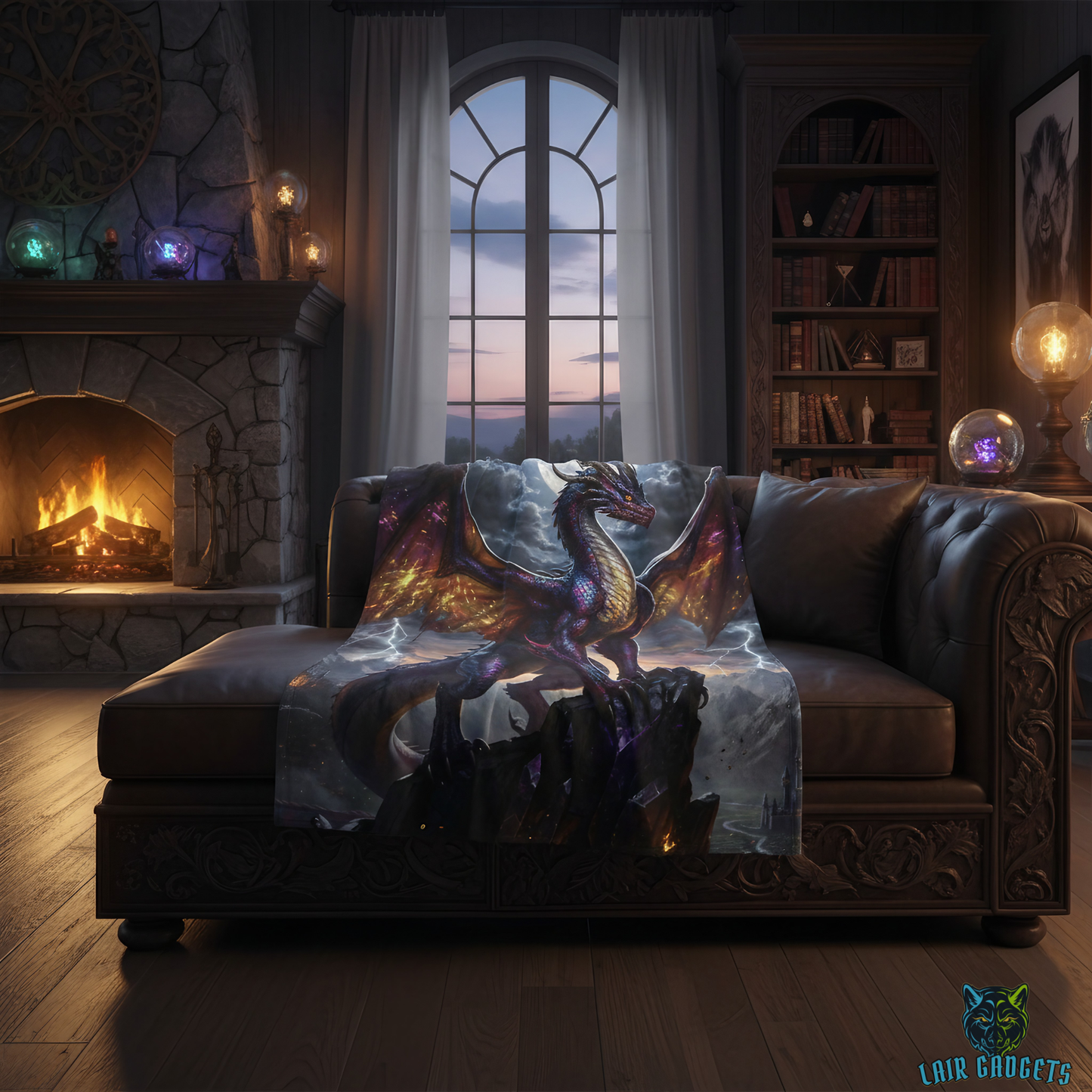 Dragon Throw Blanket – Plush Fantasy Blanket for Couch Bed Sofa – Moonlit Dragon Decor – Moonfire Ascendant by Lair Gadgets