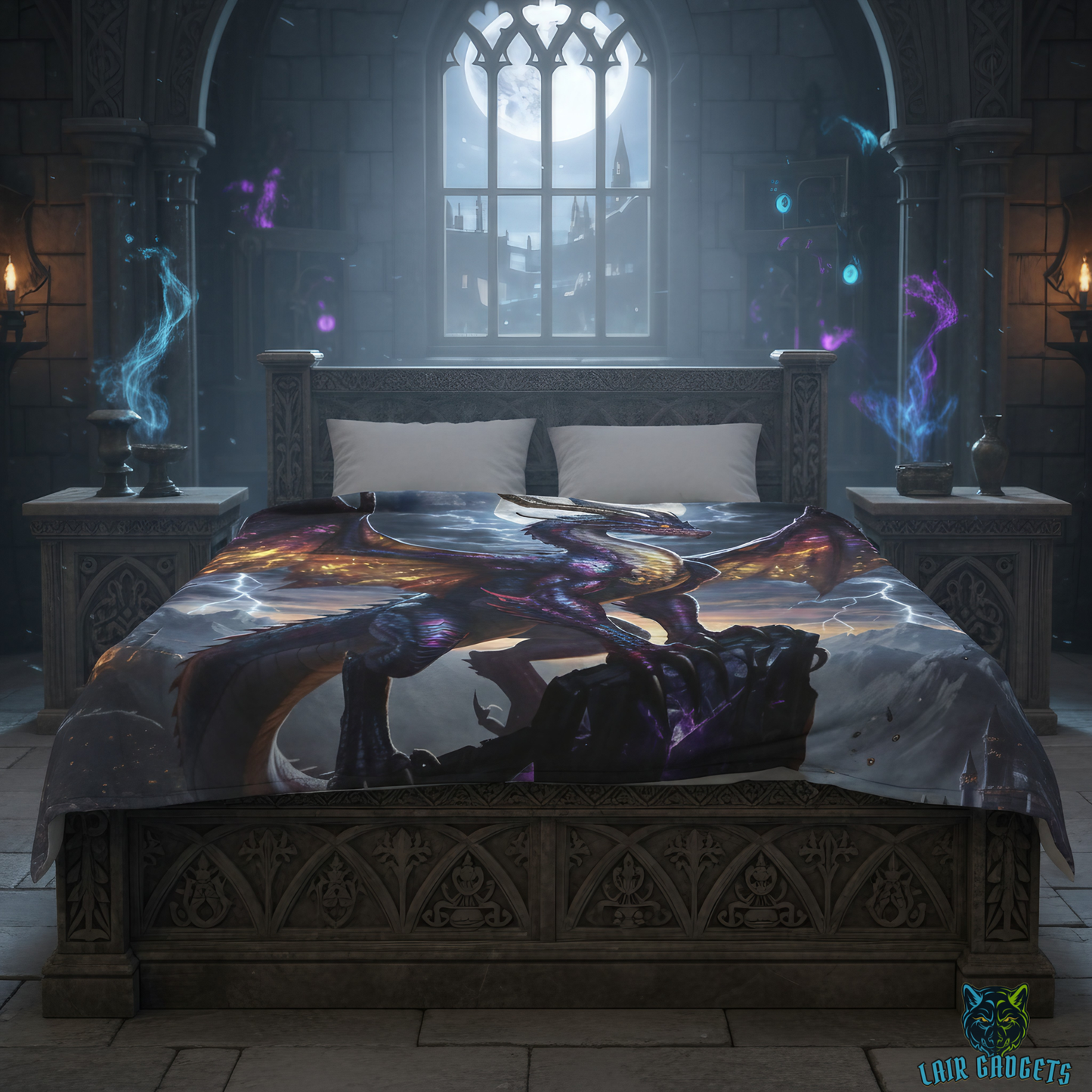 Dragon Throw Blanket – Plush Fantasy Blanket for Couch Bed Sofa – Moonlit Dragon Decor – Moonfire Ascendant by Lair Gadgets