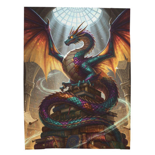 Dragon Throw Blanket 60x80 – Plush Fantasy Reading Blanket for Couch Bed Sofa – Library Dragon Decor – Arcane Archives by Lair Gadgets