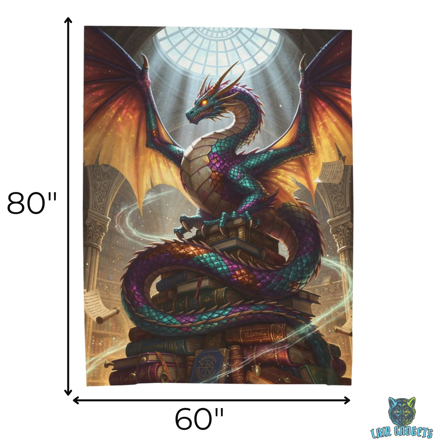 Dragon Throw Blanket – Plush Fantasy Reading Blanket for Couch Bed Sofa – Library Dragon Decor – Arcane Archives by Lair Gadgets