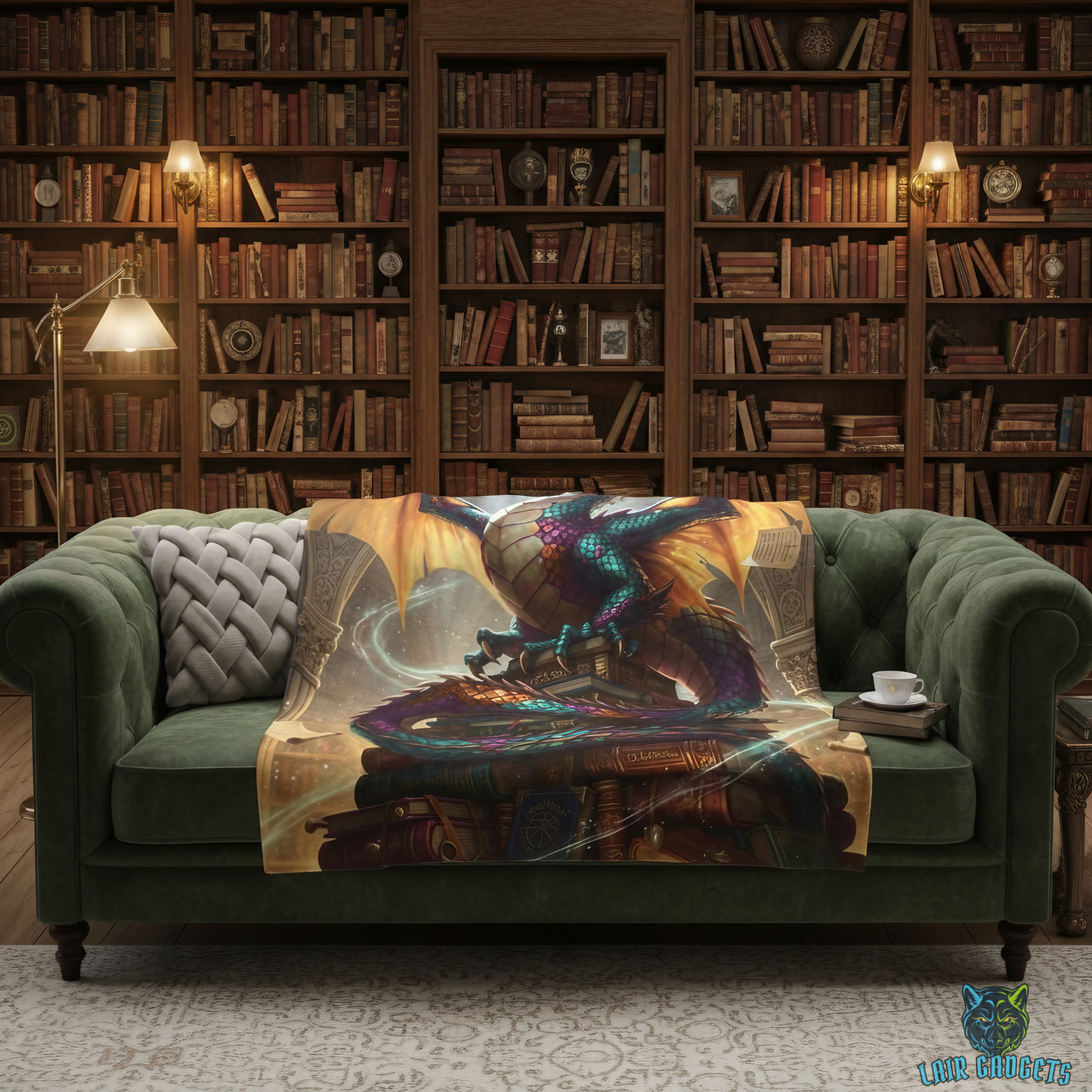 Dragon Throw Blanket – Plush Fantasy Reading Blanket for Couch Bed Sofa – Library Dragon Decor – Arcane Archives by Lair Gadgets