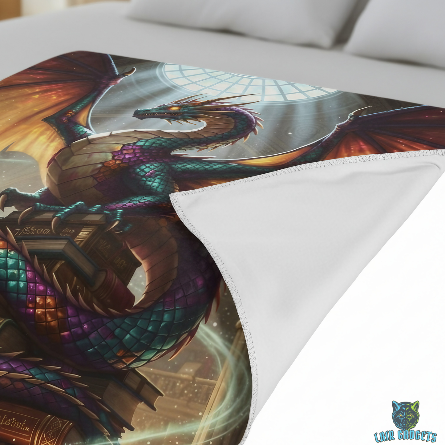 Dragon Throw Blanket – Plush Fantasy Reading Blanket for Couch Bed Sofa – Library Dragon Decor – Arcane Archives by Lair Gadgets
