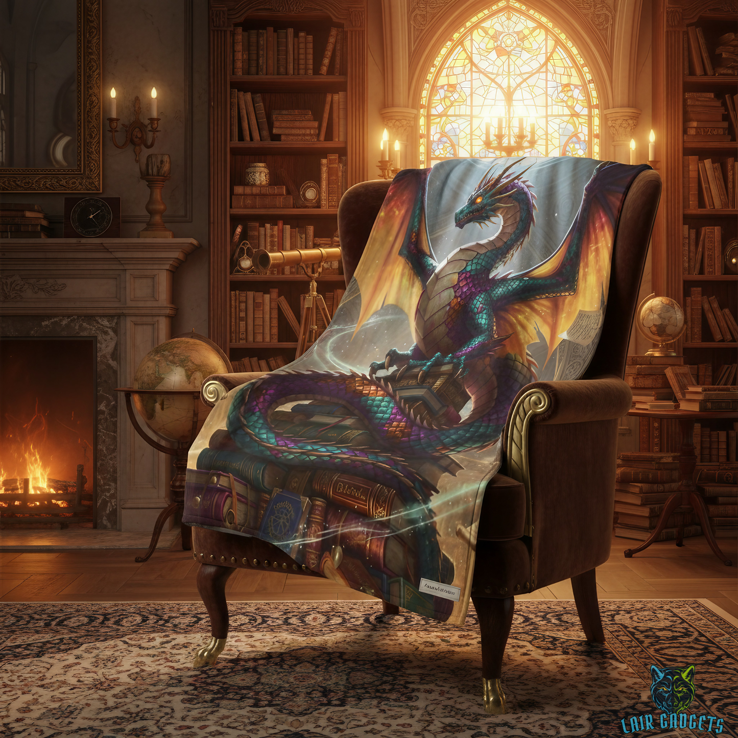 Dragon Throw Blanket – Plush Fantasy Reading Blanket for Couch Bed Sofa – Library Dragon Decor – Arcane Archives by Lair Gadgets