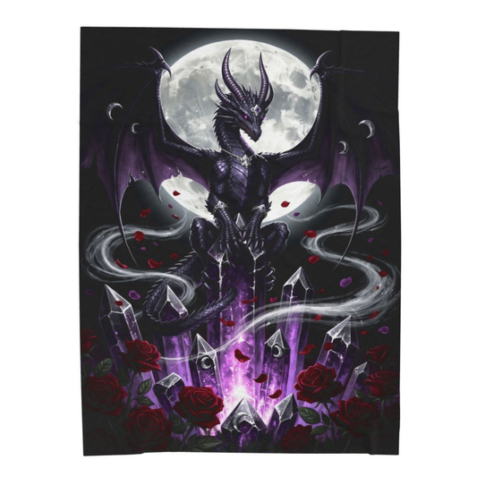 Dragon Throw Blanket 60x80 – Plush Gothic Fantasy Blanket for Couch Bed Sofa – Crystal Dragon Decor – Moonlit Obsidian by Lair Gadgets