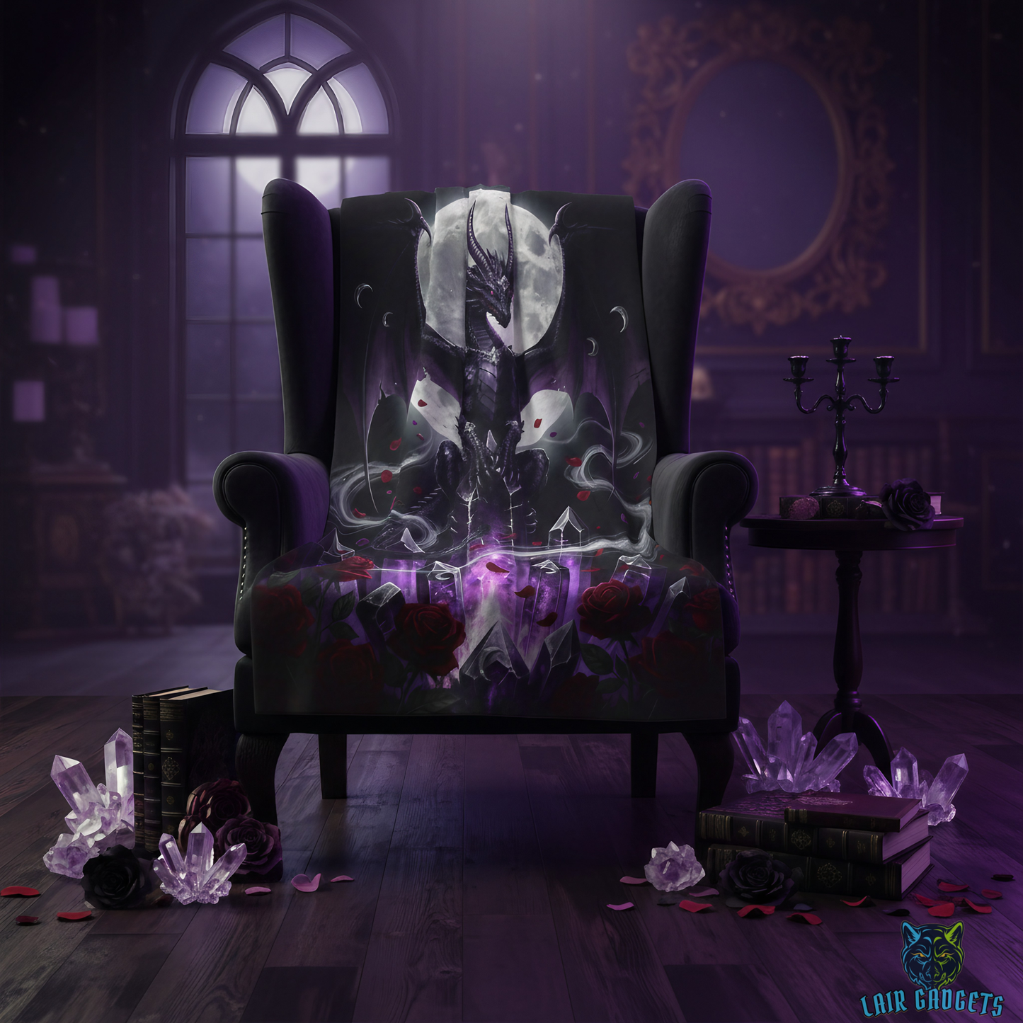 Dragon Throw Blanket  – Plush Gothic Fantasy Blanket for Couch Bed Sofa – Crystal Dragon Decor – Moonlit Obsidian by Lair Gadgets