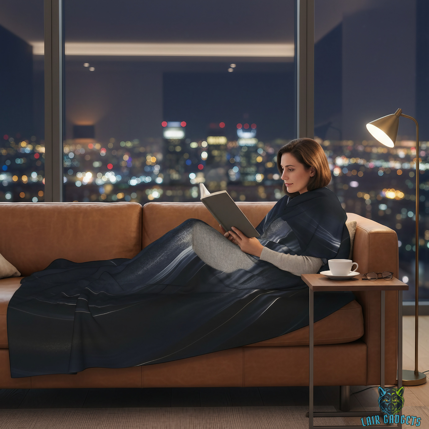 Abstract Throw Blanket 60x80 – Plush Modern Blanket for Couch Bed Sofa – Contemporary Navy Blue Decor – Midnight Currents by Lair Gadgets