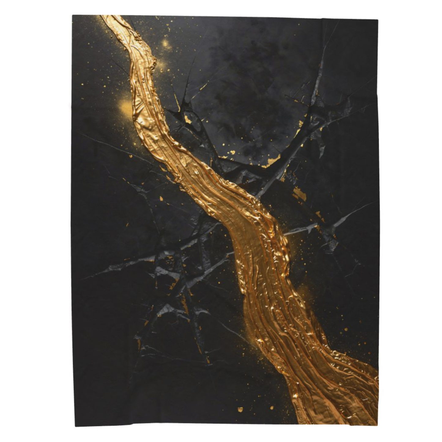Abstract Throw Blanket 60x80 – Modern Luxury Black Gold Blanket for Couch Bed Sofa – Liquid Gold Fracture Decor – by Lair Gadgets