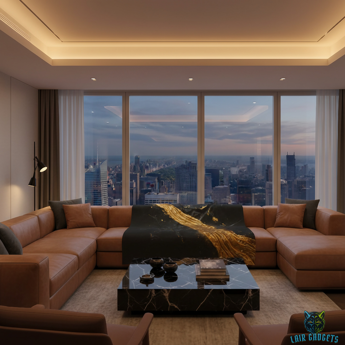 Abstract Throw Blanket 60x80 – Modern Luxury Black Gold Blanket for Couch Bed Sofa – Liquid Gold Fracture Decor – by Lair Gadgets
