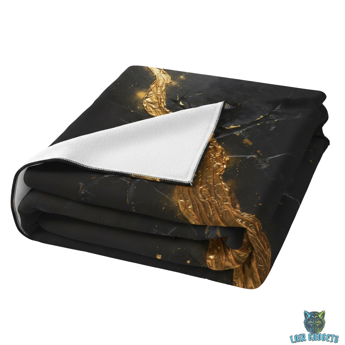 Abstract Throw Blanket 60x80 – Modern Luxury Black Gold Blanket for Couch Bed Sofa – Liquid Gold Fracture Decor – by Lair Gadgets