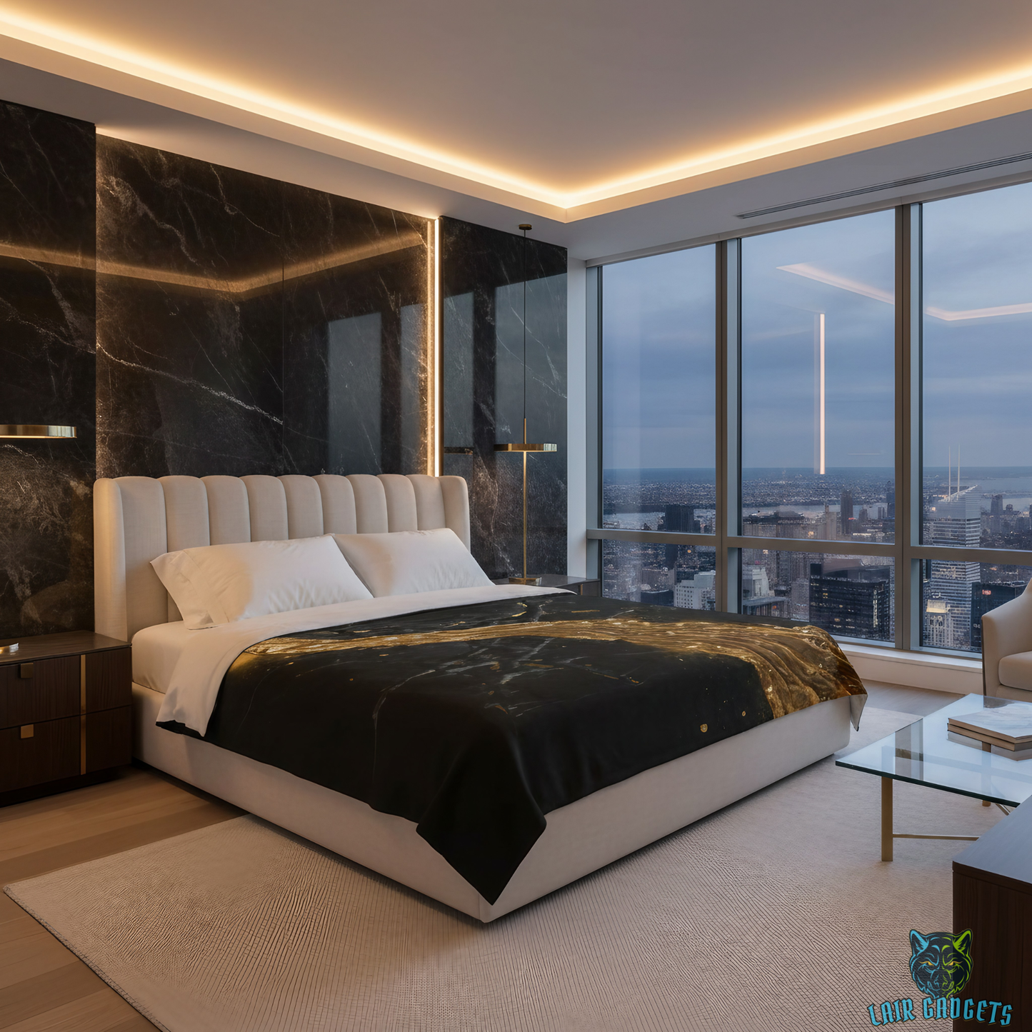 Abstract Throw Blanket 60x80 – Modern Luxury Black Gold Blanket for Couch Bed Sofa – Liquid Gold Fracture Decor – by Lair Gadgets