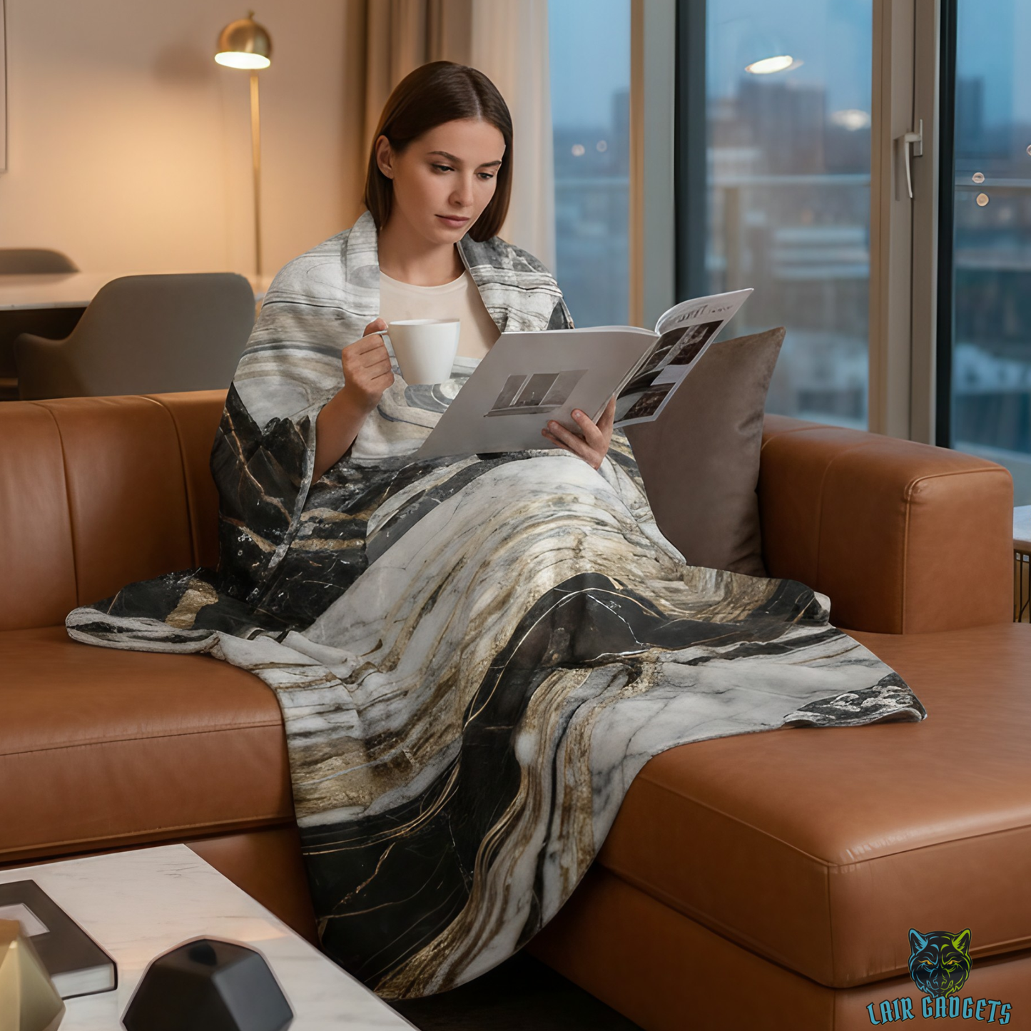 Abstract Marble Throw Blanket Black Gold Luxury Decor Blanket Modern Contemporary Home Accent Soft Plush Couch Throw by Lair Gadgets