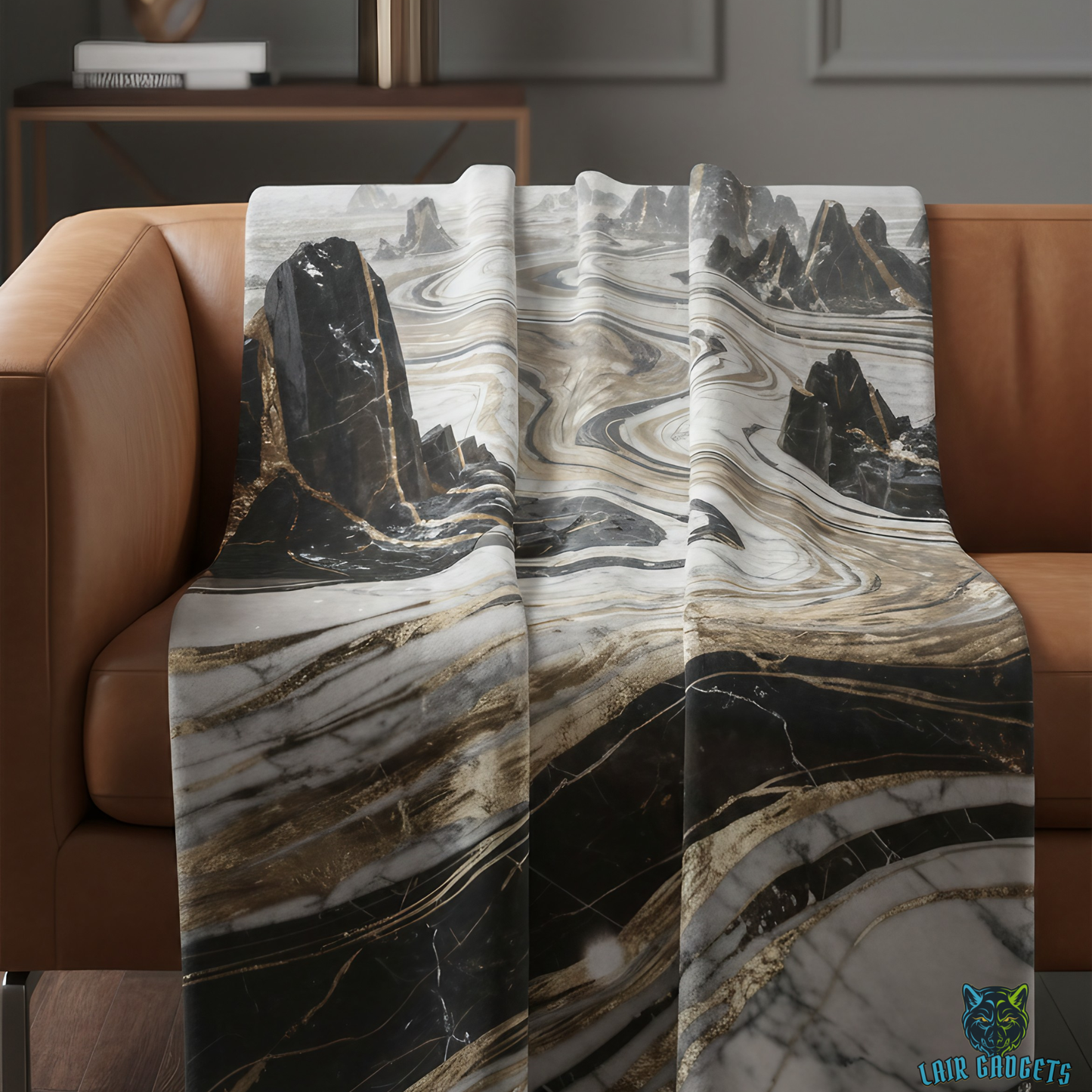 Abstract Marble Throw Blanket Black Gold Luxury Decor Blanket Modern Contemporary Home Accent Soft Plush Couch Throw by Lair Gadgets