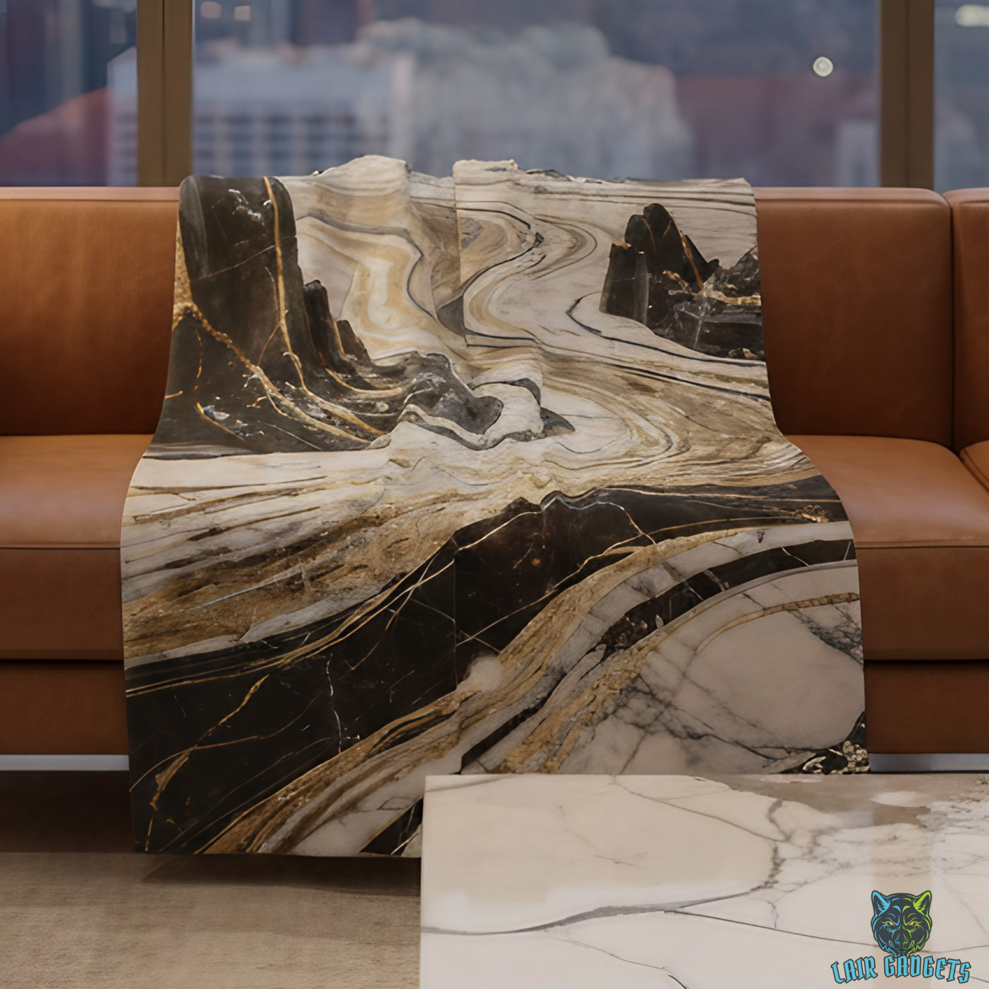 Abstract Marble Throw Blanket Black Gold Luxury Decor Blanket Modern Contemporary Home Accent Soft Plush Couch Throw by Lair Gadgets