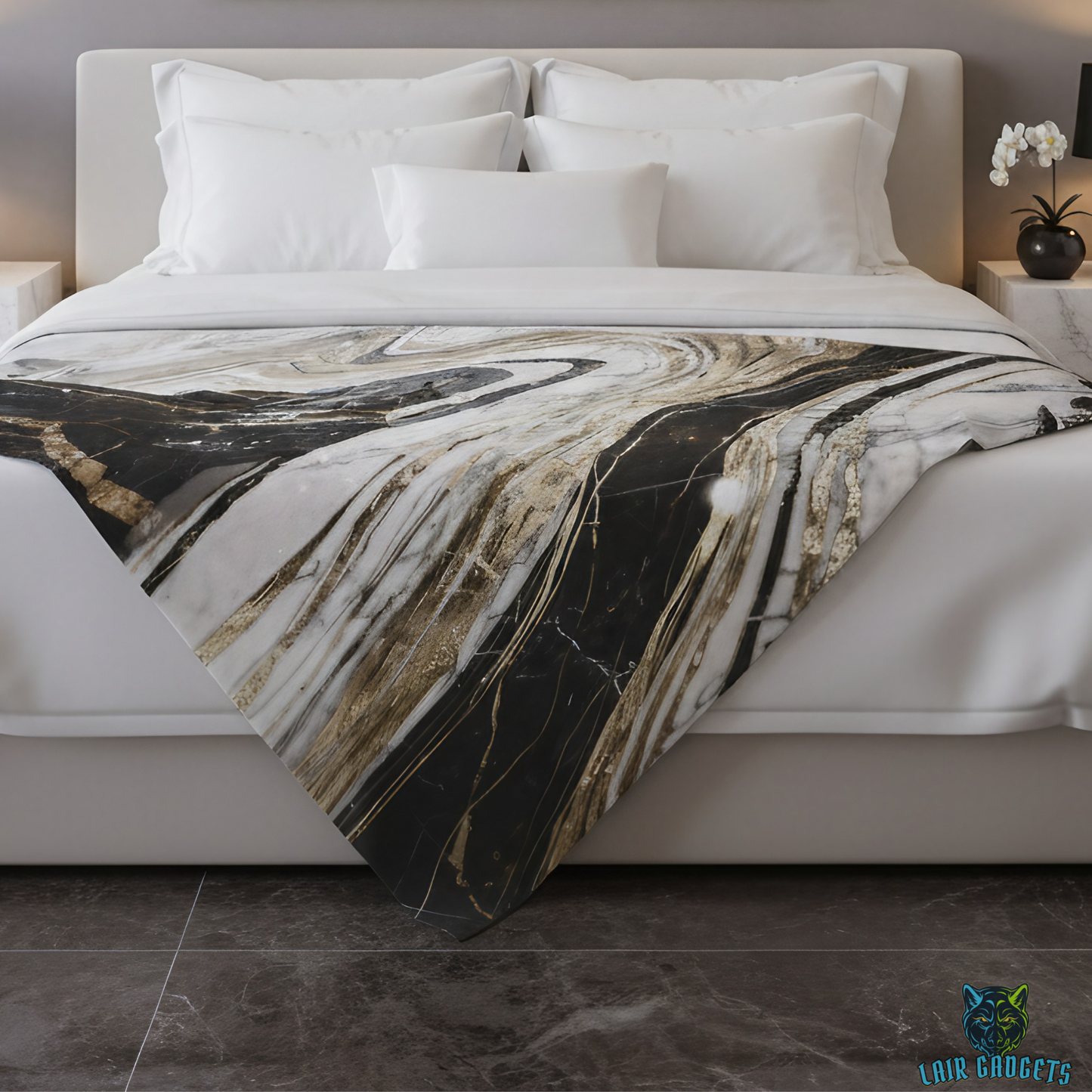 Abstract Marble Throw Blanket Black Gold Luxury Decor Blanket Modern Contemporary Home Accent Soft Plush Couch Throw by Lair Gadgets