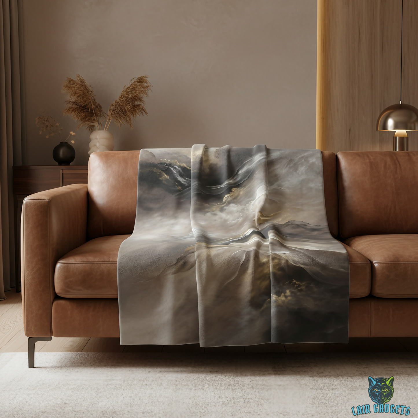 Abstract Neutral Throw Blanket 60x80 – Beige Gray Modern Home Decor – Soft Plush Accent Cover for Sofa Bed Chair – by Lair Gadgets