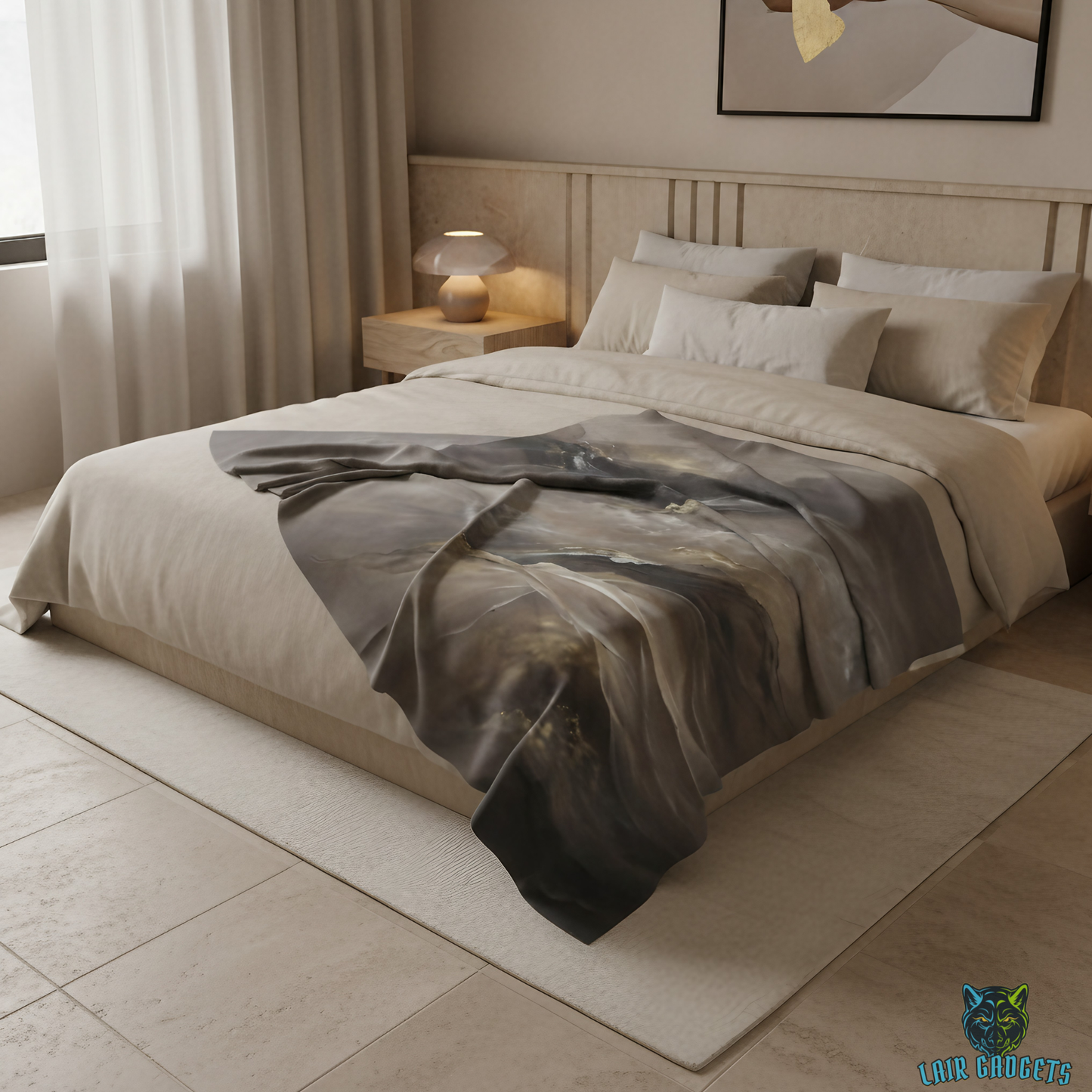 Abstract Neutral Throw Blanket 60x80 – Beige Gray Modern Home Decor – Soft Plush Accent Cover for Sofa Bed Chair – by Lair Gadgets