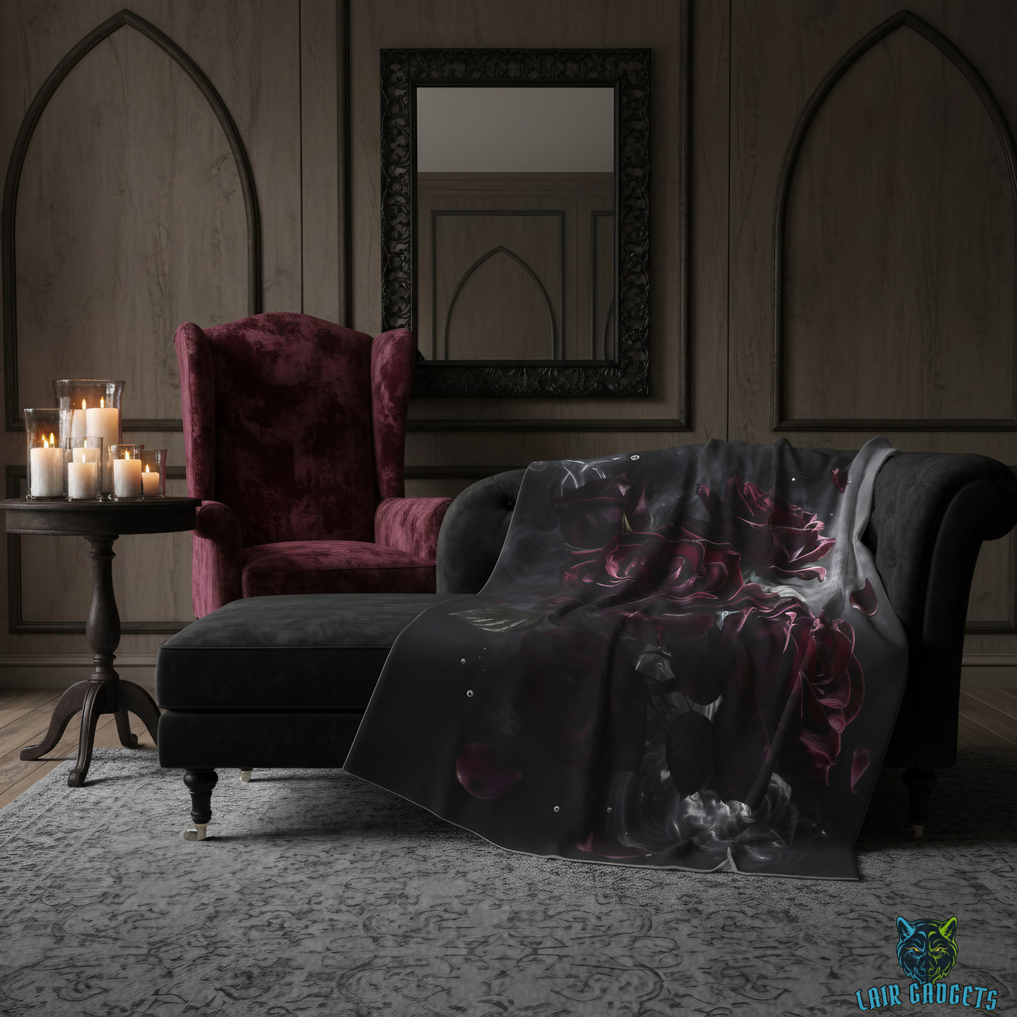Rose Throw Blanket – Dark Floral Decor with Burgundy Blooms – Soft Plush Accent for Couch Bed Chair – by Lair Gadgets