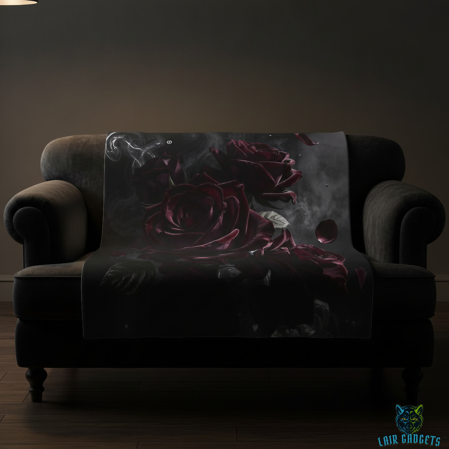 Rose Throw Blanket – Dark Floral Decor with Burgundy Blooms – Soft Plush Accent for Couch Bed Chair – by Lair Gadgets