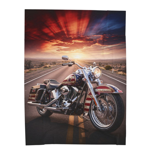 Motorcycle Throw Blanket 60x80 – American Flag Cruiser Artwork – Soft Plush Patriotic Decor for Couch Bed Chair – by Lair Gadgets