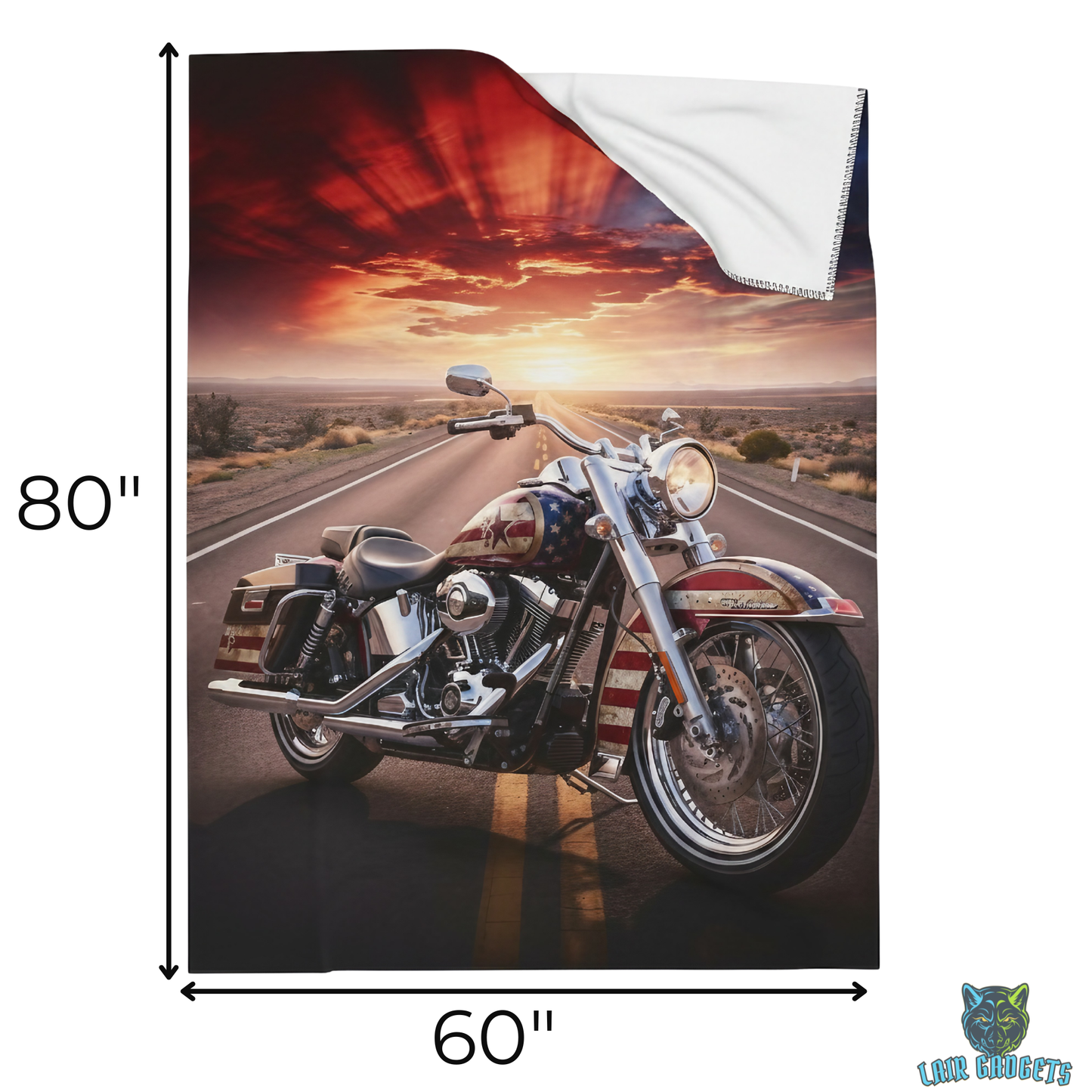 Motorcycle Throw Blanket 60x80 – American Flag Cruiser Artwork – Soft Plush Patriotic Decor for Couch Bed Chair – by Lair Gadgets