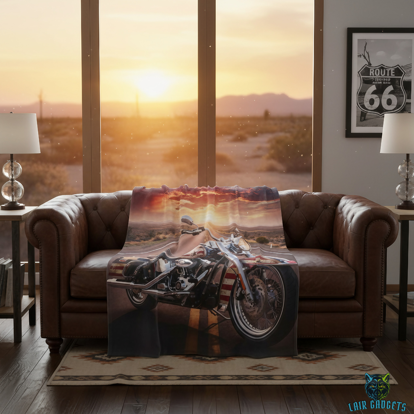 Motorcycle Throw Blanket 60x80 – American Flag Cruiser Artwork – Soft Plush Patriotic Decor for Couch Bed Chair – by Lair Gadgets