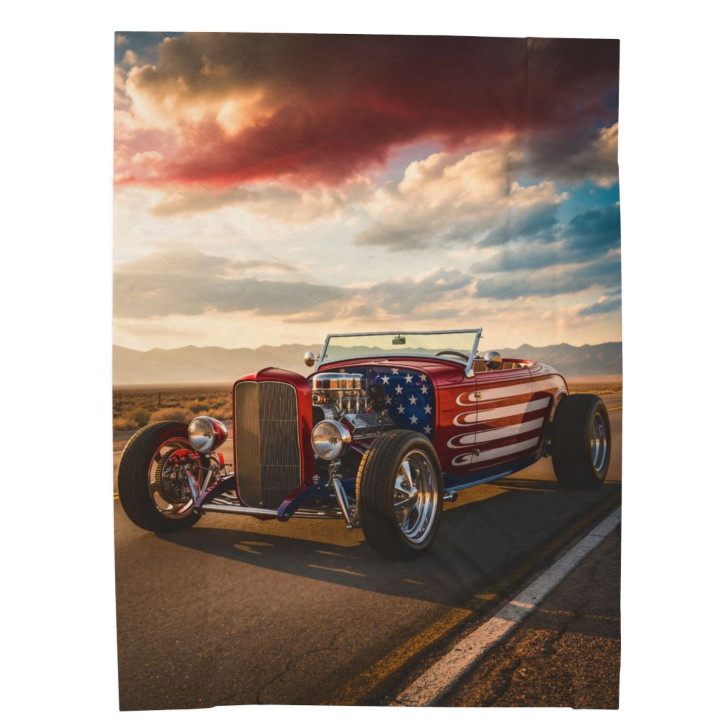 Hot Rod Throw Blanket 60x80 – American Flag Classic Car Artwork – Soft Plush Americana Decor for Couch Bed Chair – by Lair Gadgets