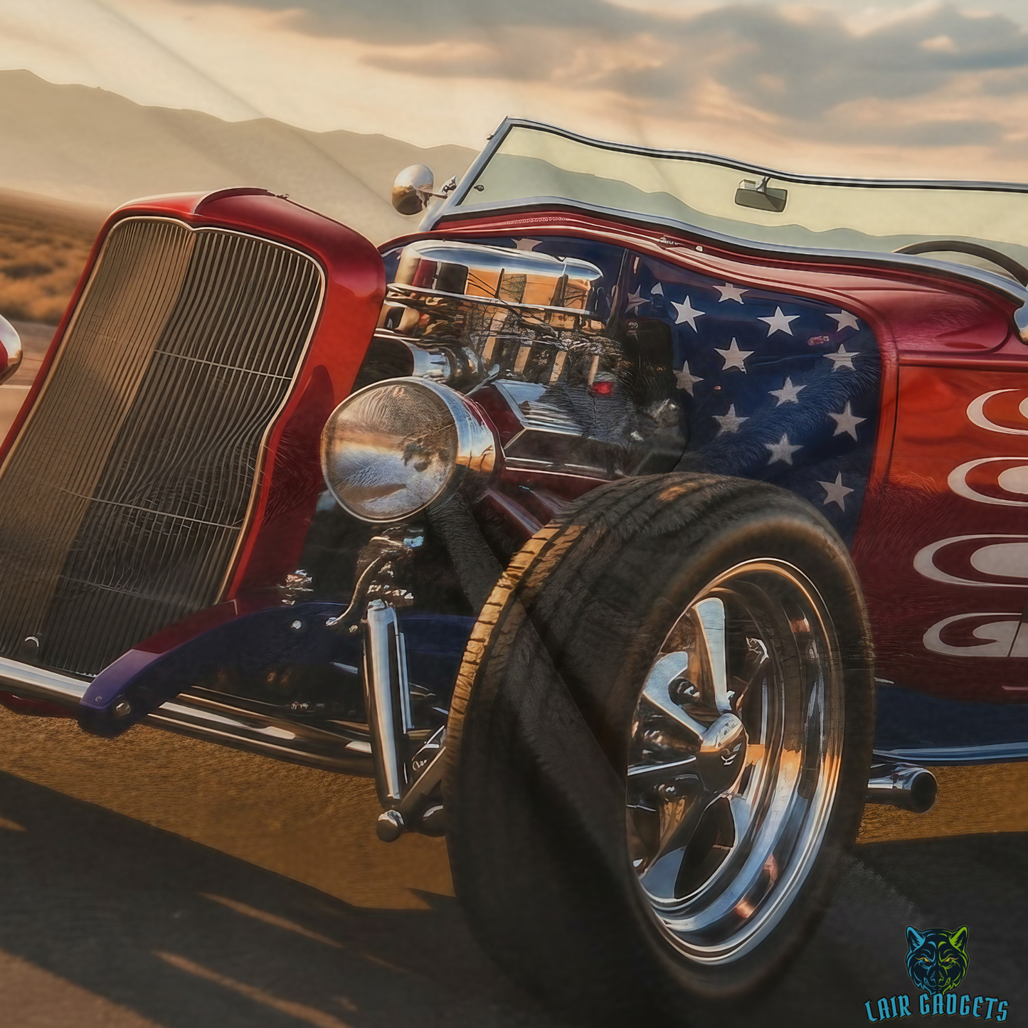 Hot Rod Throw Blanket 60x80 – American Flag Classic Car Artwork – Soft Plush Americana Decor for Couch Bed Chair – by Lair Gadgets