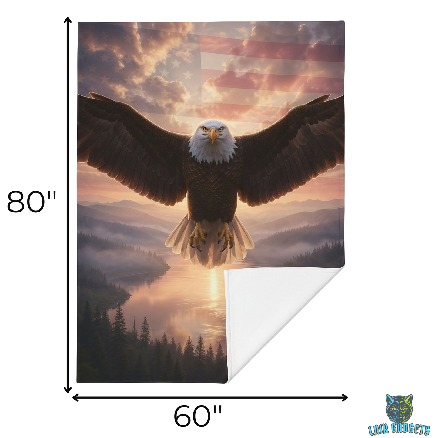 Bald Eagle Throw Blanket 60x80 – Patriotic American Wildlife Decor – Soft Plush Accent for Couch Bed Chair – by Lair Gadgets