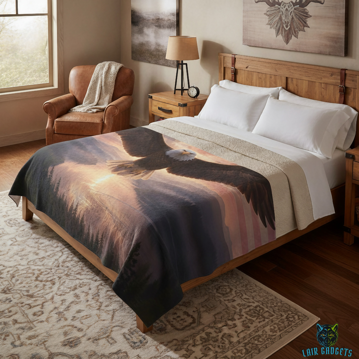 Bald Eagle Throw Blanket 60x80 – Patriotic American Wildlife Decor – Soft Plush Accent for Couch Bed Chair – by Lair Gadgets