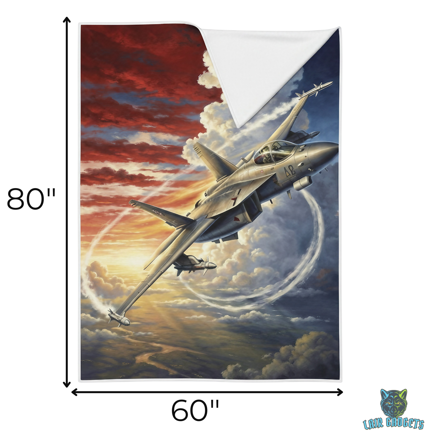 Fighter Jet Throw Blanket  – Military Aviation Patriotic Decor – Soft Plush Air Force Inspired Accent for Couch Bed Chair – by Lair Gadgets