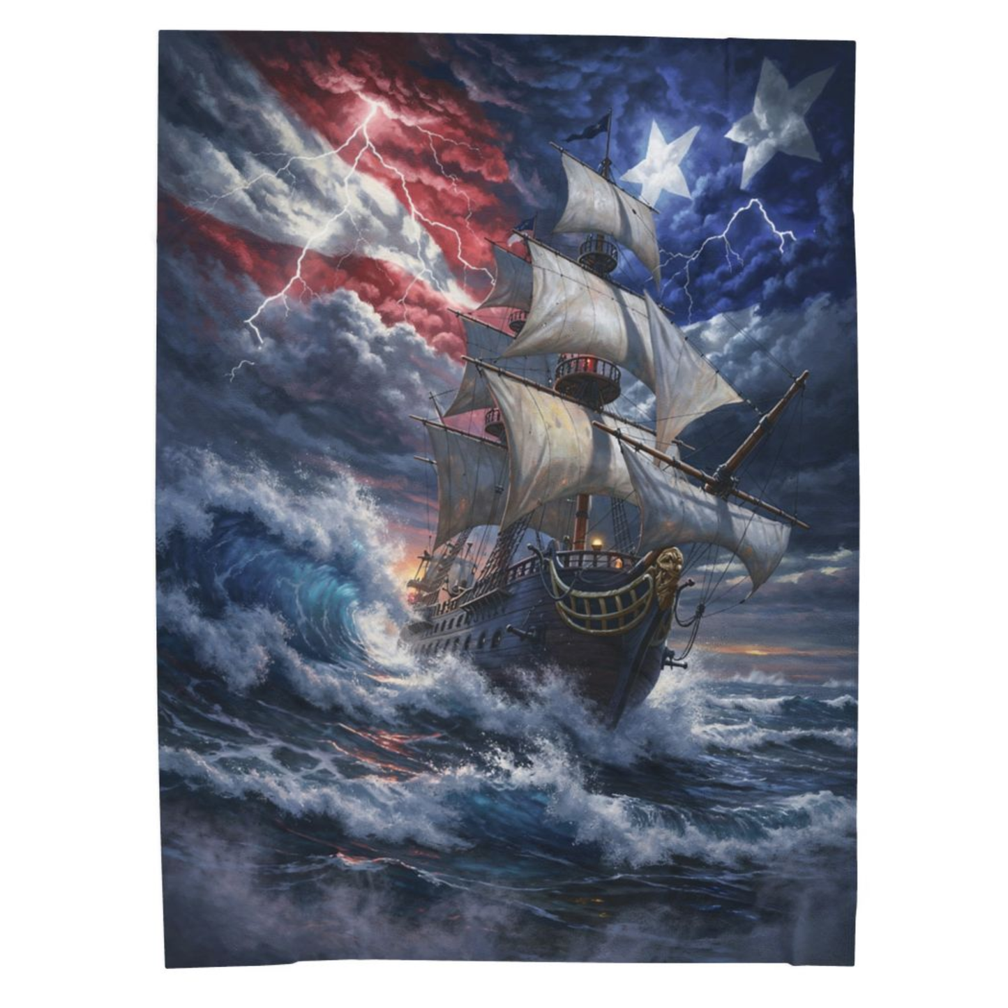 Sailing Ship Throw Blanket  – Patriotic Maritime Artwork Decor – Soft Plush Coastal Americana Accent for Couch Bed Chair – by Lair Gadgets