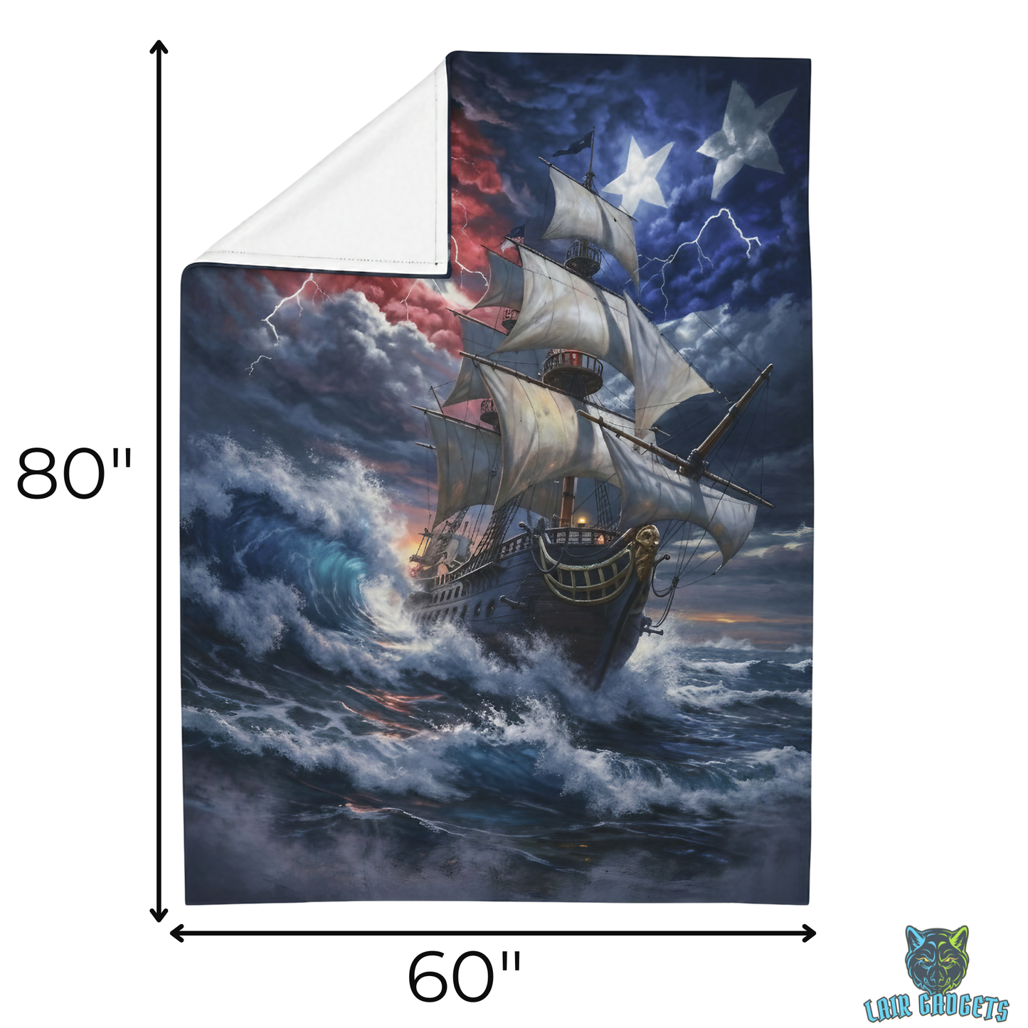 Sailing Ship Throw Blanket  – Patriotic Maritime Artwork Decor – Soft Plush Coastal Americana Accent for Couch Bed Chair – by Lair Gadgets