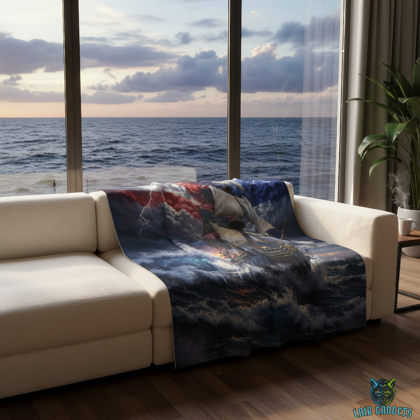 Sailing Ship Throw Blanket  – Patriotic Maritime Artwork Decor – Soft Plush Coastal Americana Accent for Couch Bed Chair – by Lair Gadgets
