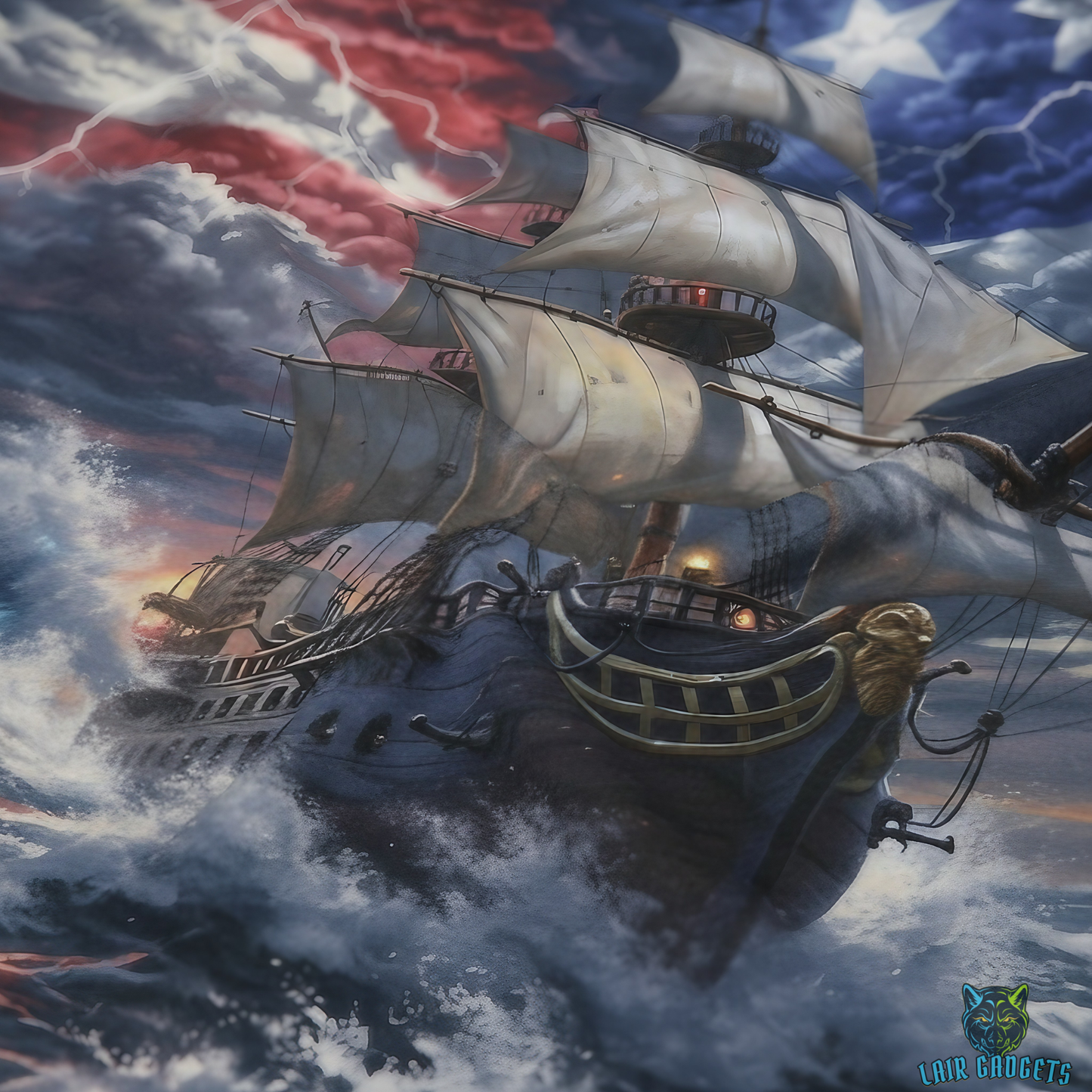 Sailing Ship Throw Blanket  – Patriotic Maritime Artwork Decor – Soft Plush Coastal Americana Accent for Couch Bed Chair – by Lair Gadgets