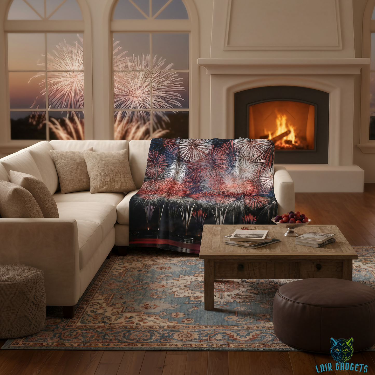 Fireworks Throw Blanket 60x80 – Patriotic Americana Celebration Decor – Soft Plush Accent for Couch Bed Chair – by Lair Gadgets