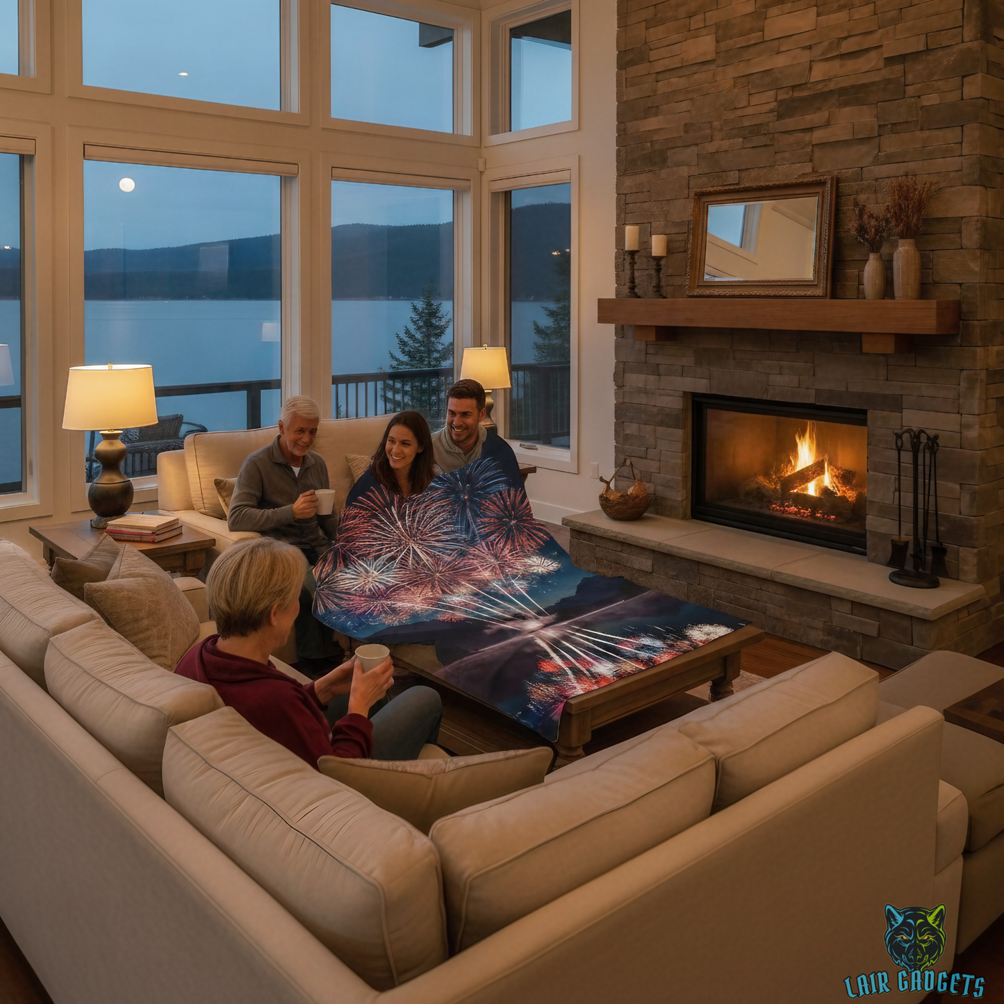 Fireworks Throw Blanket  – Patriotic Lake Celebration Decor – Soft Plush Americana Accent for Couch Bed Chair – by Lair Gadgets