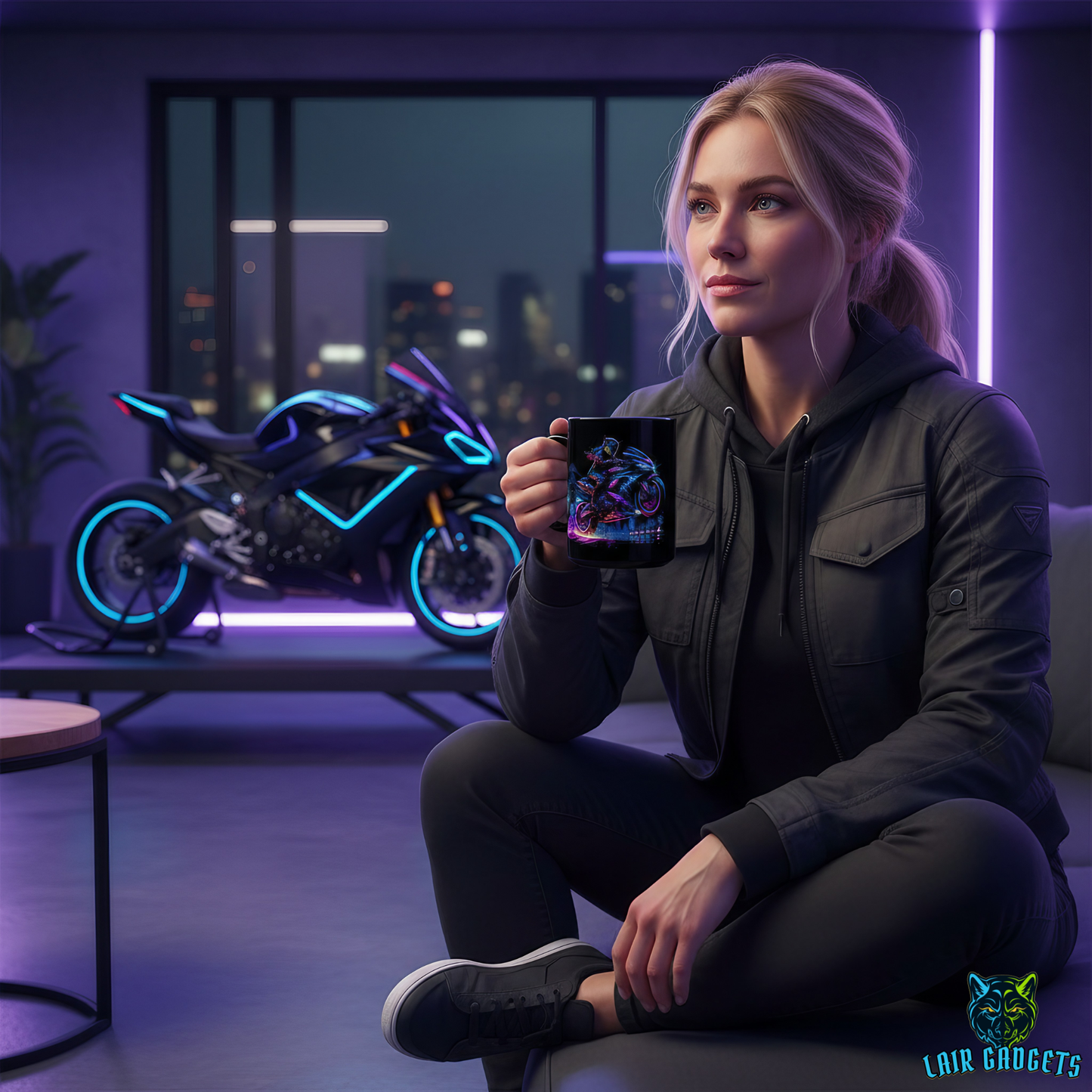 Sport Bike Mug – Neon Motorcycle Coffee Mug for Riders and Street Bike Fans – 15oz – by Lair Gadgets
