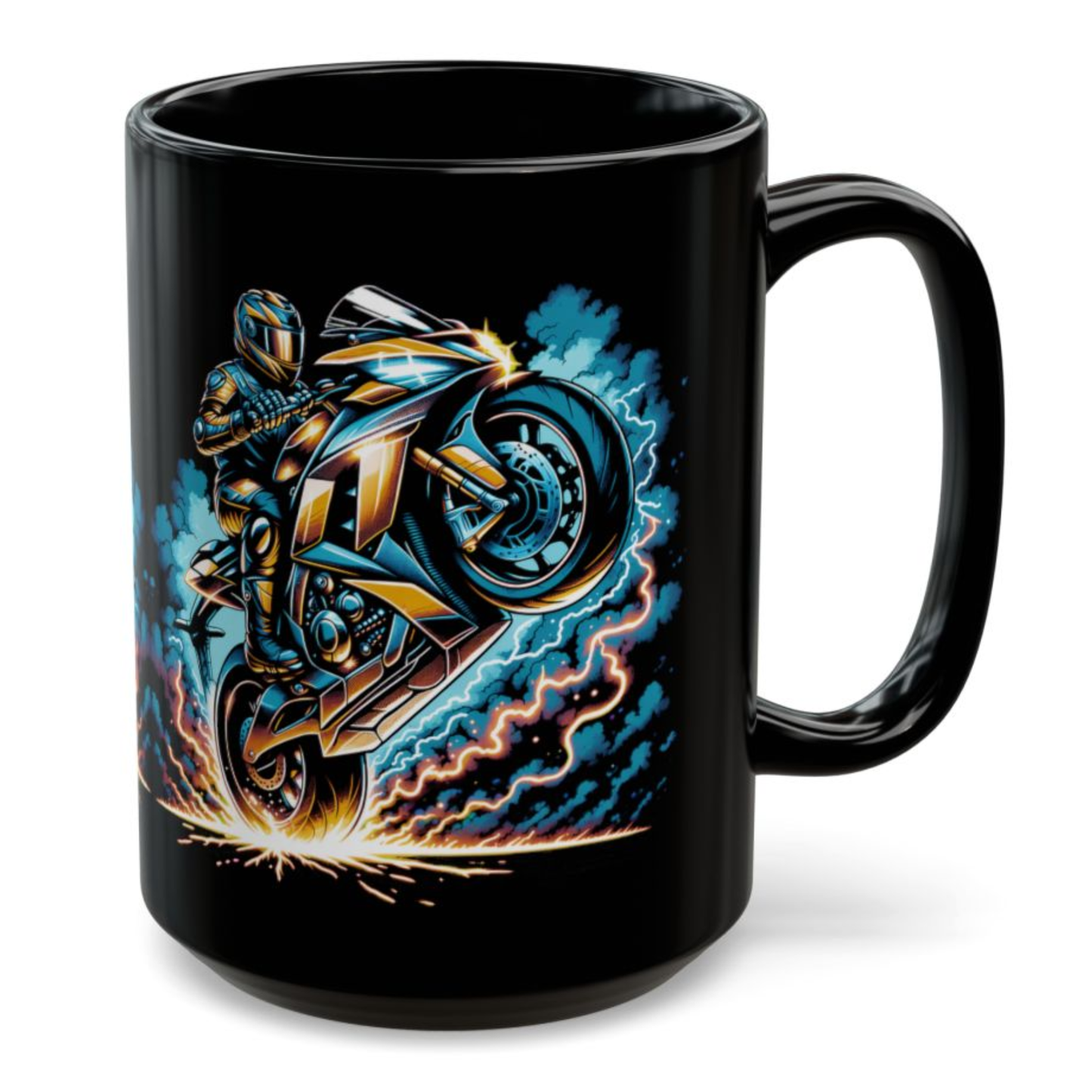 Motorcycle Wheelie Mug – Sport Bike Coffee Mug for Motorcycle Riders and Racing Fans – 15oz – by Lair Gadgets