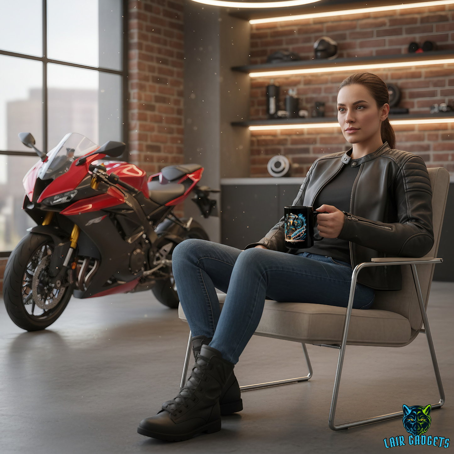 Motorcycle Wheelie Mug – Sport Bike Coffee Mug for Motorcycle Riders and Racing Fans – 15oz – by Lair Gadgets