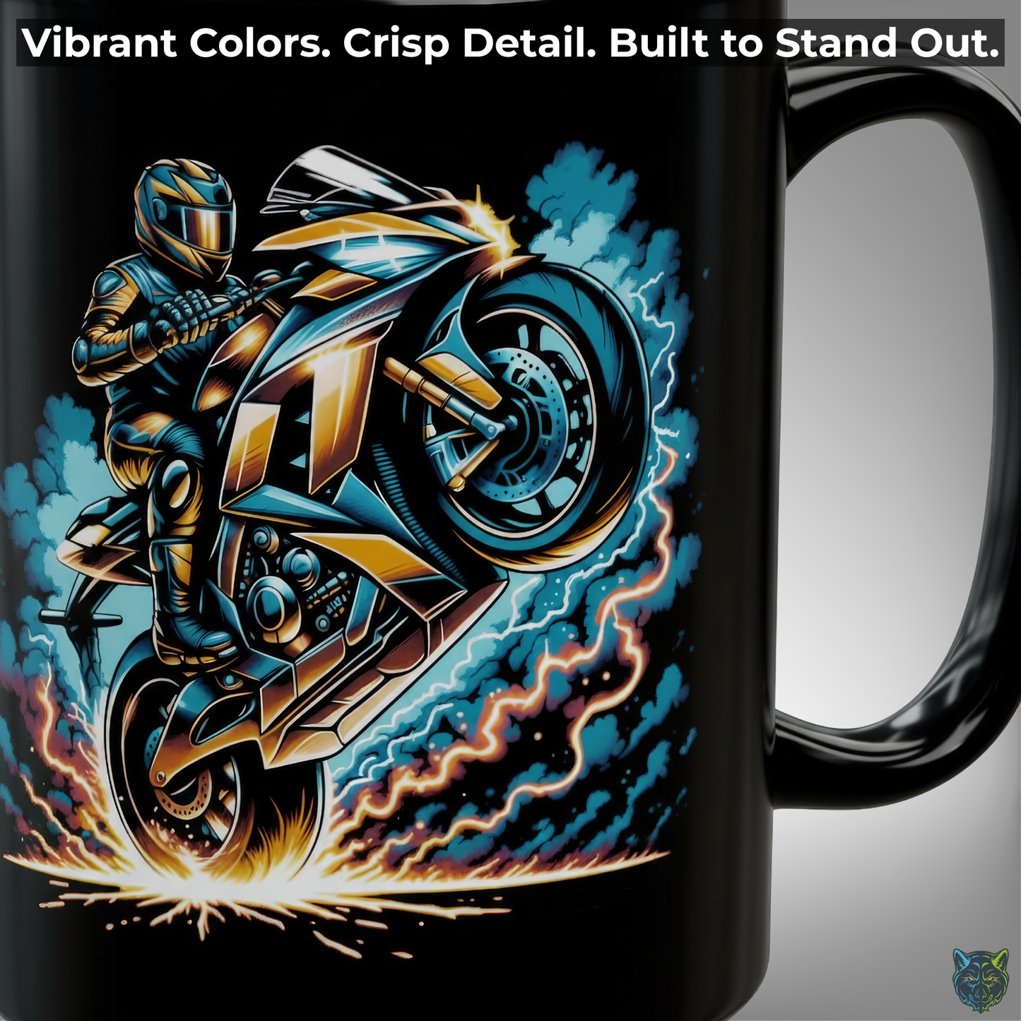 Motorcycle Wheelie Mug – Sport Bike Coffee Mug for Motorcycle Riders and Racing Fans – 15oz – by Lair Gadgets