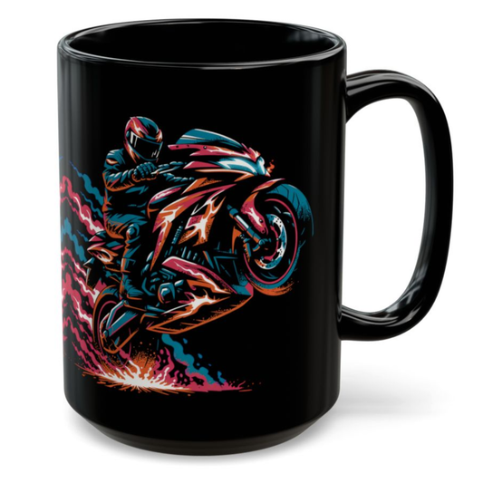 Sport Bike Wheelie Mug – Motorcycle Rider Coffee Mug for Sportbike Enthusiasts and Racing Fans – 15oz – by Lair Gadgets