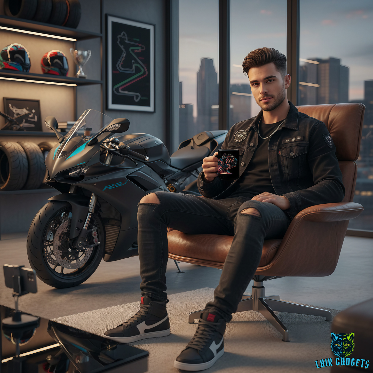 Sport Bike Wheelie Mug – Motorcycle Rider Coffee Mug for Sportbike Enthusiasts and Racing Fans – 15oz – by Lair Gadgets