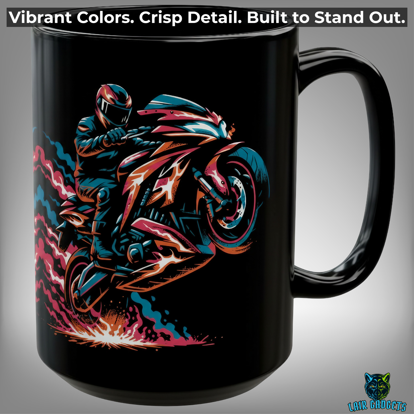 Sport Bike Wheelie Mug – Motorcycle Rider Coffee Mug for Sportbike Enthusiasts and Racing Fans – 15oz – by Lair Gadgets