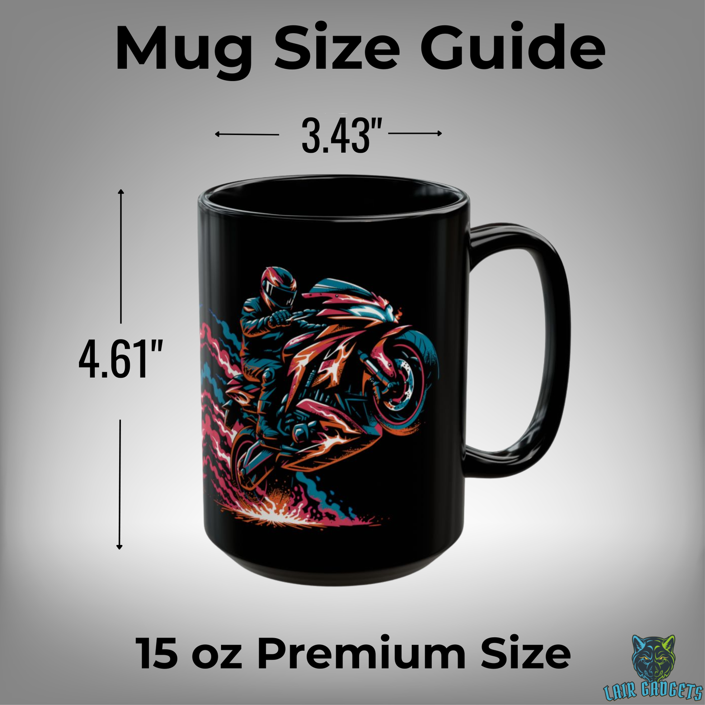 Sport Bike Wheelie Mug – Motorcycle Rider Coffee Mug for Sportbike Enthusiasts and Racing Fans – 15oz – by Lair Gadgets