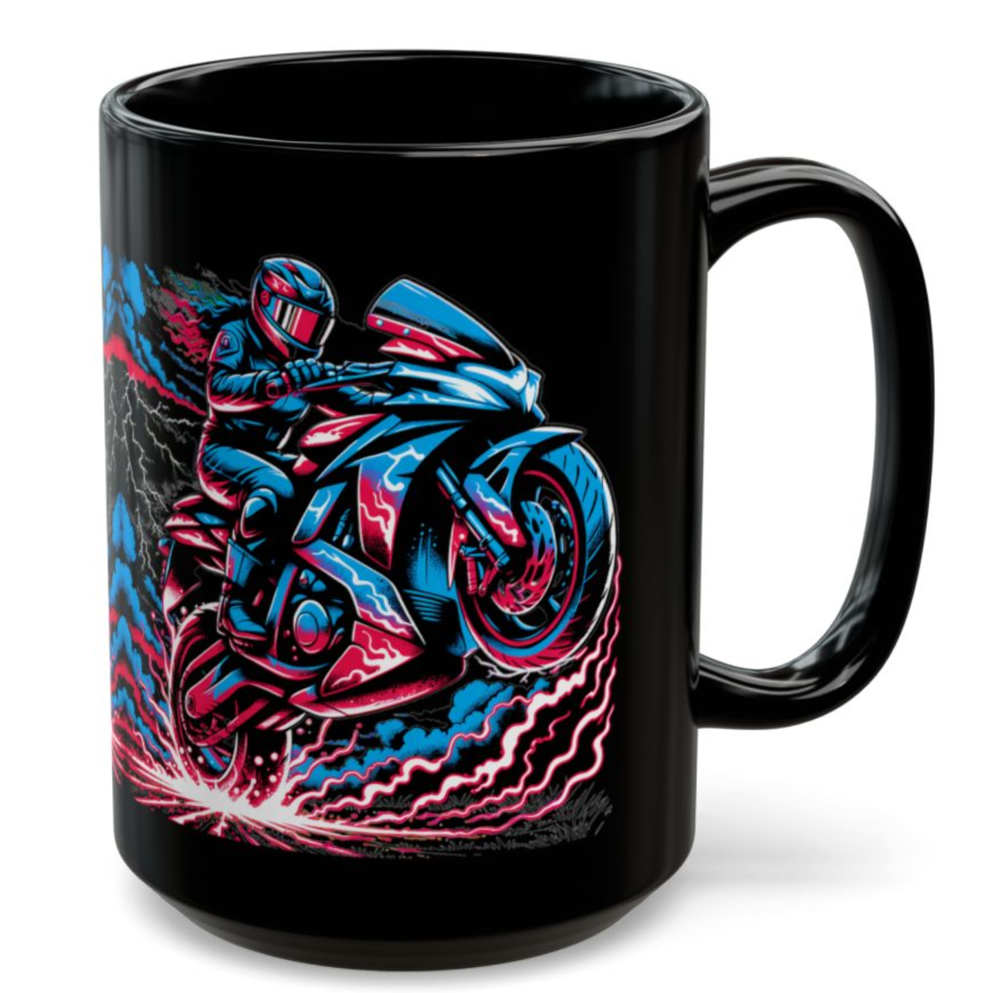 Motorcycle Coffee Mug – Thunder Wheelie Black Ceramic Mug for Female Sportbike Riders and Motorcycle Enthusiasts – 15oz – by Lair Gadgets