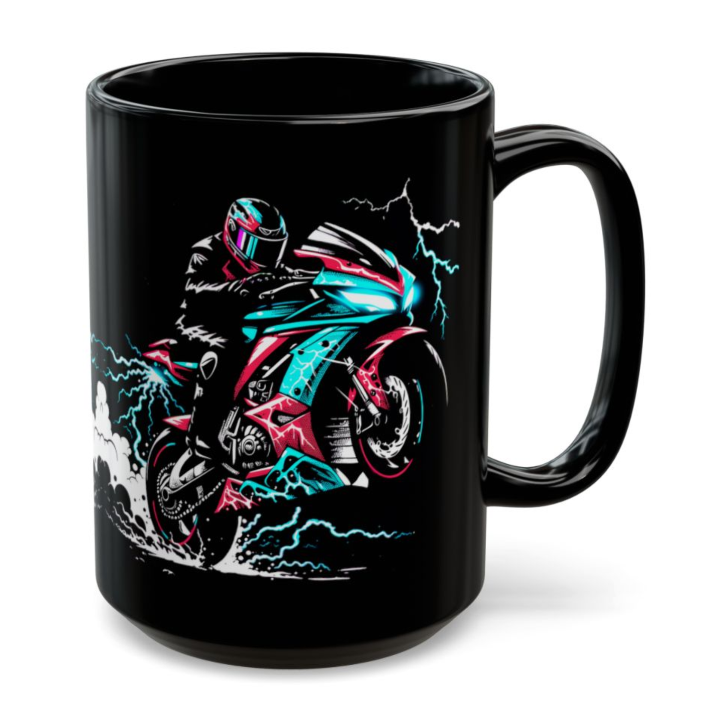 Motorcycle Coffee Mug – Electric Apex Black Ceramic Mug for Motorcycle Riders and Sportbike Enthusiasts – 15oz – by Lair Gadgets
