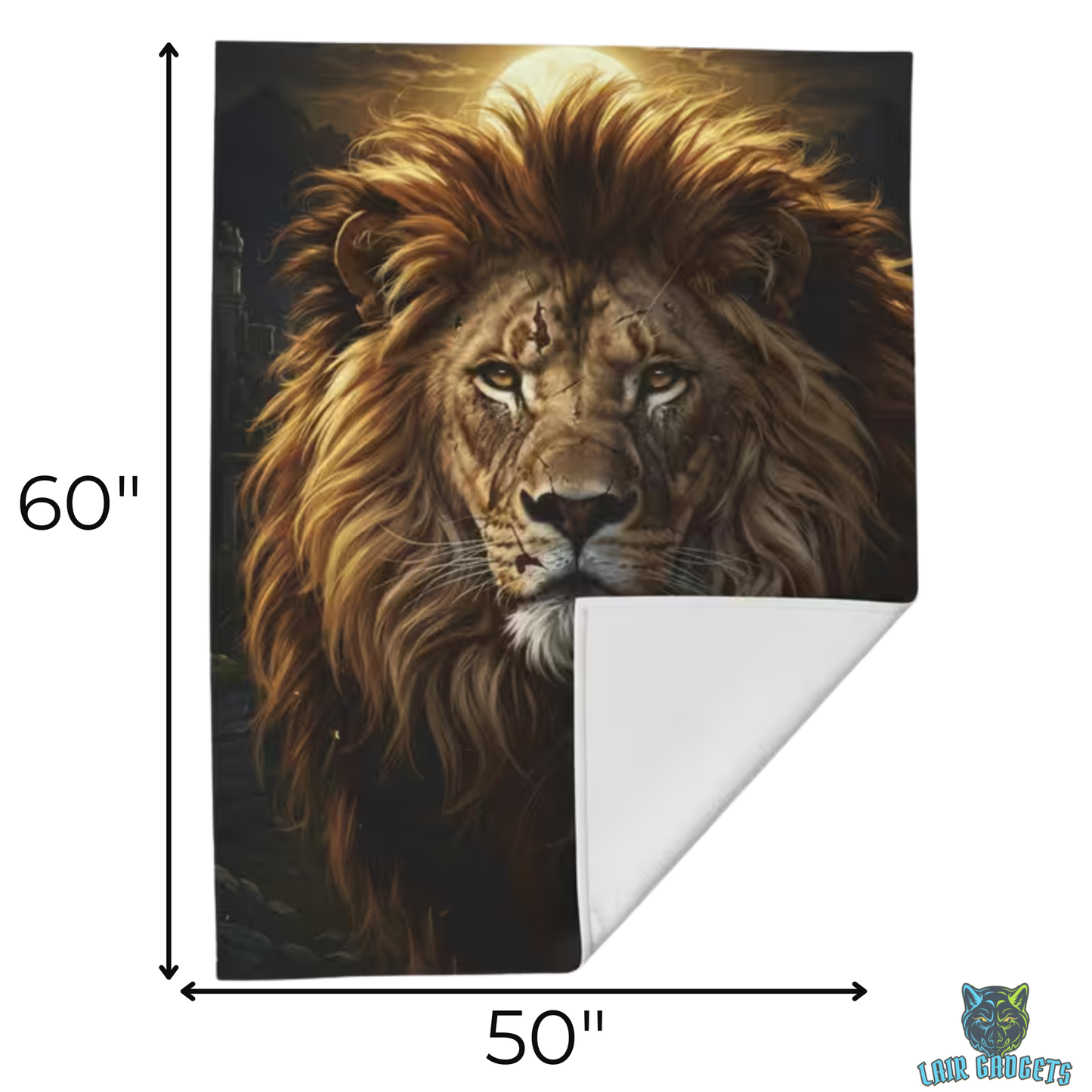 Lion Throw Blanket – Plush Wildlife Blanket for Couch Bed Sofa – Majestic Lion Portrait Decor – Sovereign Mane by Lair Gadgets