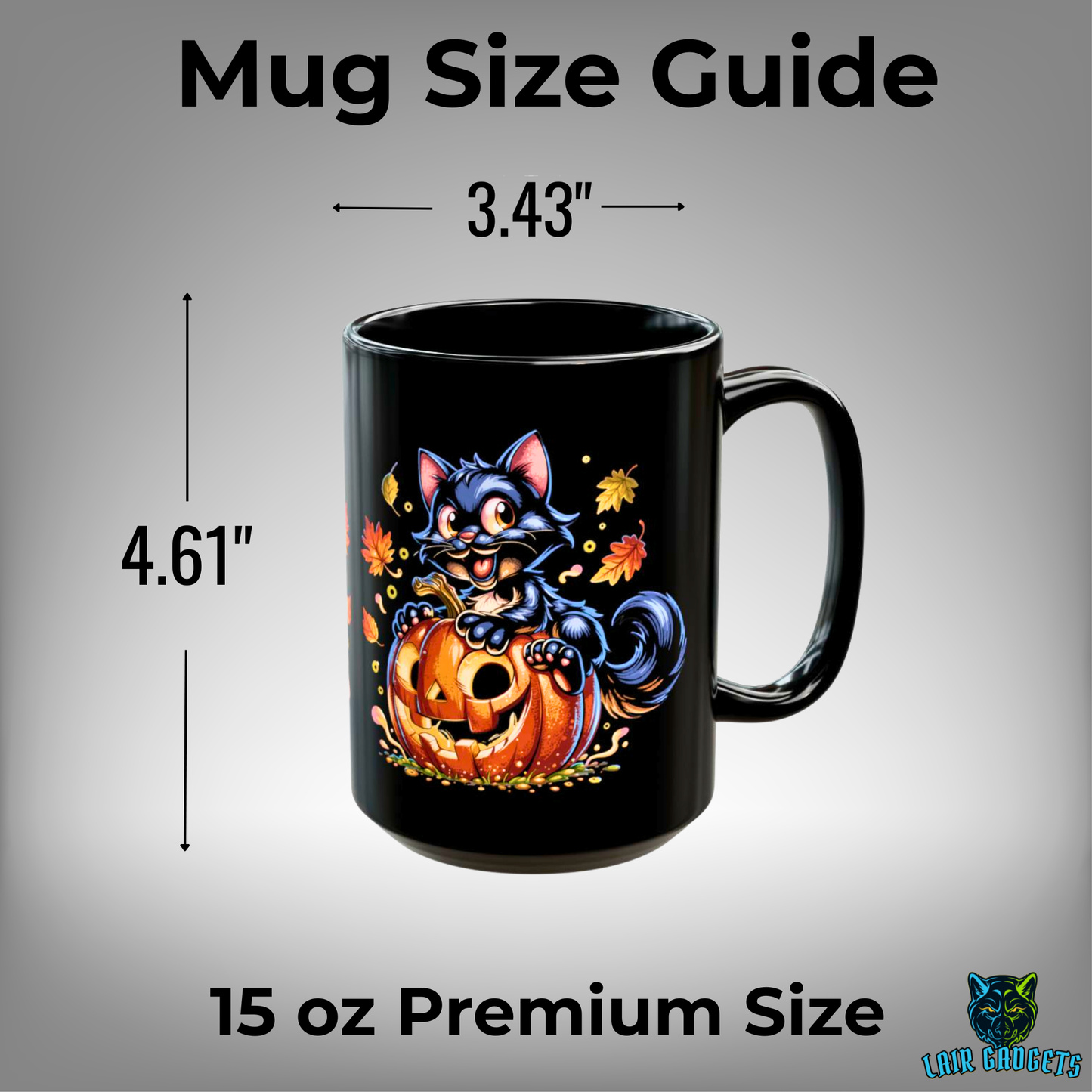 Halloween Cat Mug Cute Black Cat Pumpkin Design 15oz Ceramic